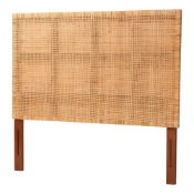 bali & pari Lesia Bohemian Natural Rattan and Mahogany Wood Queen Size Headboard